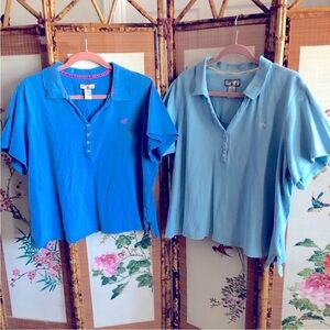 Caribbean Joe polo bundle 2 blue shirts V neck button placket short sleeve 2X